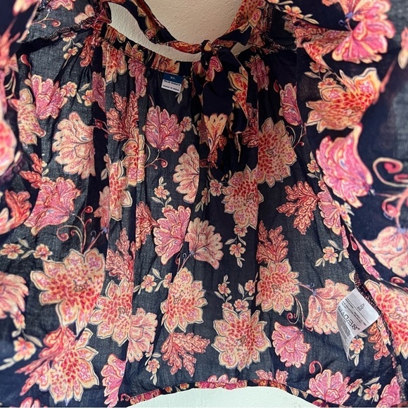 Old Navy XL Swing Tie Navy Floral Print Tie Back Blouse Top - Picture 7 of 13